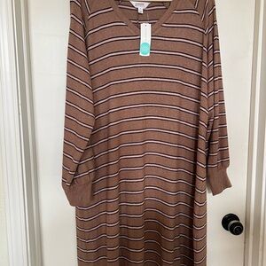Market & Spruce Brown and Black Striped Long Sleeve Dress